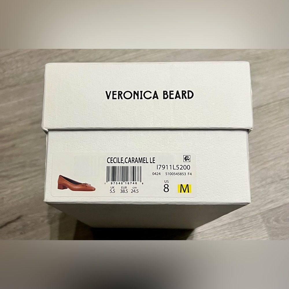 NEW IN BOX | Veronica Beard Caramel Leather Cecile Ballet Flats with Bow Detail - Picture 5 of 6
